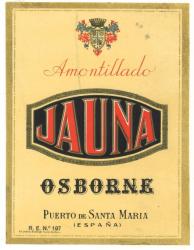 Etiqueta antigua de Osborne: Amontillado Jauna, Osborne, Puerto de Santa María. 