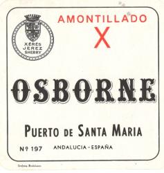 Etiqueta antigua de Osborne: Amontillado X, Osborne, Puerto de Santa María. 
