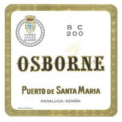 Etiqueta antigua de Osborne: BC 200, Osborne, Puerto de Santa María. 