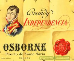 Etiqueta antigua de Osborne: Brandy Independencia, Osborne, Puerto de Santa María. 