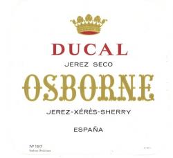 Etiqueta antigua de Osborne: Ducal Jerez Seco, Osborne, Jerez-Xeres-Sherry, Puerto de Santa María. 