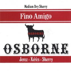Etiqueta antigua de Osborne: Fino Amigo (Medium Dry Sherry), Osborne, Jerez-Xeres-Sherry, Puerto de Santa María. 