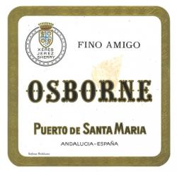 Etiqueta antigua de Osborne: Fino Amigo, Osborne, Puerto de Santa María. 