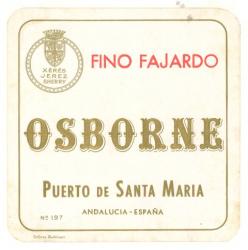 Etiqueta antigua de Osborne: Fino Fajardo, Osborne, Puerto de Santa María. 