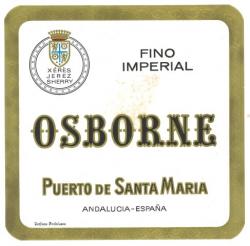 Etiqueta antigua de Osborne: Fino Imperial, Osborne, Puerto de Santa María. 