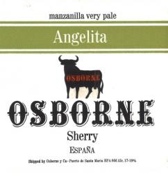 Etiqueta antigua de Osborne: Manzanilla Very Pale Angelita, Osborne, Sherry, Puerto de Santa María. 