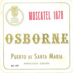 Etiqueta antigua de Osborne: Moscatel 1870, Osborne, Puerto de Santa María. 