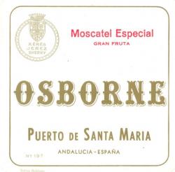 Etiqueta antigua de Osborne: Moscatel Especial gran fruta, Osborne, Puerto de Santa María. 