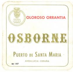 Etiqueta antigua de Osborne: Oloroso Arrantia, Osborne, Puerto de Santa María. 