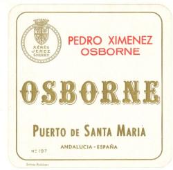 Etiqueta antigua de Osborne: Pedro Ximénez Osborne, Puerto de Santa María.