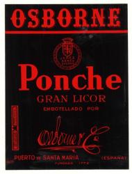 Etiqueta antigua de Osborne: Poncho gran licor embotellado por Osborne and Cia, Puerto de Santa María. 